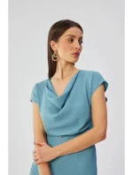 Šaty s asymetrickými rukávmi S362 tyrkysovo modré - Stylove