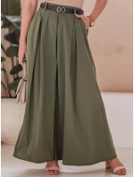 FLOWES khaki FashionStreet nohavicová sukňa s opaskom UY2593