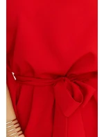 287-35 SOFIA Motýlie šaty so zaväzovaním v páse - ČERVENÉ 287-35 SOFIA Motýlie šaty so zaväzovaním v páse - ČERVENÉ