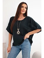 Dámska bavlnená blúzka oversize s krátkymi rukávmi čierna