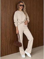 Dámska tepláková súprava so širokými nohavicami, béžová, FashionStreet AY1227 Dámska tepláková súprava so širokými nohavicami, béžová, FashionStreet AY1227