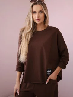 Bavlnená mikina nohavice set hnedá