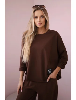 Bavlnená mikina nohavice set hnedá