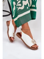 Płaskie Eleganckie Sandały Z Ozdobą Białe Iseliria