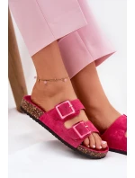 Klapki Damskie Z Klamrami Na Korkowej Podeszwie Fuksja Sercele