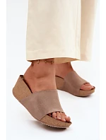 Zazoo 40311 semišové dámské pantofle na korkové platformě tmavě béžové