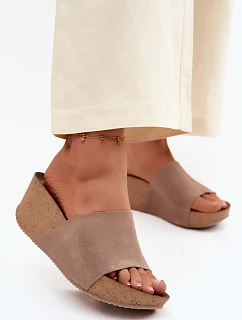 Zazoo 40311 semišové dámské pantofle na korkové platformě tmavě béžové