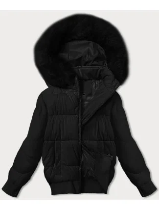 Dámska krátka zimná bunda s rebrovanými lemami S'west black (B8288-1) Dámska krátka zimná bunda s rebrovanými lemami S'west black (B8288-1)