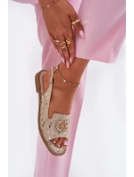 Skórzane Sandały Z Ozdobą Na Płaskim Obcasie S.Barski KV51-096 Złote