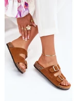 Klapki Damskie Ze Złotymi Klamrami I Przeszyciami Camel Lunera