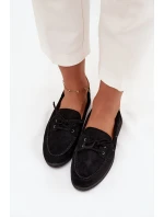 Półbuty Mokasyny Damskie Płaskie Z Wiązaniem Czarne Zalina