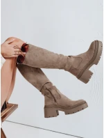 Dámske semišové čižmy na hrubej podrážke béžové FashionStreet ZY1167 Dámske semišové čižmy na hrubej podrážke béžové FashionStreet ZY1167