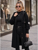 Dámsky dlhý kabát z ovčej kože s kapucňou, čierny, FashionStreet NY0798 Dámsky dlhý kabát z ovčej kože s kapucňou, čierny, FashionStreet NY0798