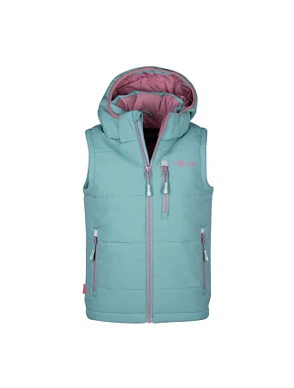 Trollkids Kids Narvik Vest XT glacier green/orchid (730-325) zateplená vesta pre chlapcov/dievčatá