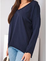 Dámska bavlnená oversized blúzka s výstrihom do V a predĺženým zadným dielom, modrá Dámska bavlnená oversized blúzka s výstrihom do V a predĺženým zadným dielom, modrá
