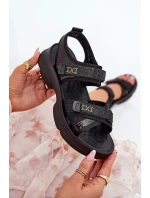 Damskie Sandały Z Cekinami Na Rzepy Czarne Gonev