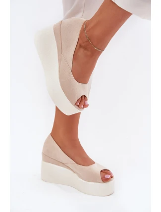 Sandały Damskie Na Koturnie I Platformie Jasnobeżowe Felyra