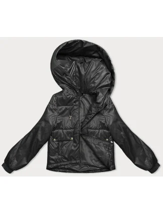 Krátka čierna dámska bunda s kapucňou (B8216-1) Krátka čierna dámska bunda s kapucňou (B8216-1)