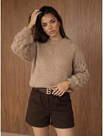 Dámsky oversize sveter s pleteným vzorom, tmavo béžový, FashionStreet MY2592