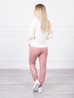 Dvojvrstvové velúrové nohavice tmavo ružové