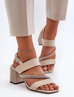 Damskie Eleganckie Sandały Na Słupku Beżowe D&A MR38-549
