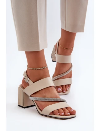 Damskie Eleganckie Sandały Na Słupku Beżowe D&A MR38-549