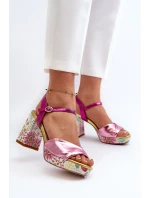 Sandały Damskie Na Słupku W Kwiaty D&A CR980 Różowe