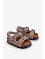 Sandałki Dziecięce Na Korkowej Platformie Zapinane Na Rzep Szare Rorria