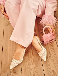 Čipkované sandále na podpätku Light Beige Carielle