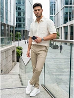 Pánske chinos nohavice s opaskom béžová FashionStreet UX4496