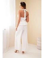 Dámsky viskózový uzlíkový top a nohavice so širokými nohavicami ecru Dámsky viskózový uzlíkový top a nohavice so širokými nohavicami ecru