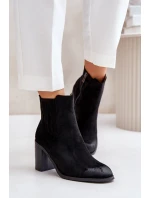 Ocieplane Botki Damskie Na Słupku Eko Zamszowe Czarne Gudra