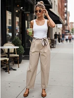 Dámske nohavice s vysokým pásom a zúženými nohavicami v tmavobéžovej farbe FashionStreet UY2902 Dámske nohavice s vysokým pásom a zúženými nohavicami v tmavobéžovej farbe FashionStreet UY2902