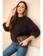 Dámsky mohérový sveter s krátkymi rukávmi hnedý