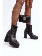 Botki Damskie Skórzane Na Słupku I Platformiei Laura Messi 2690 Czarne