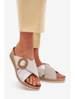 Klapki Damskie Na Koturnie Z Ozdobną Klamrą Inblu RV000012 Jasnobeżowe