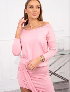 Asymetrické šaty, 3/4 rukávy, púdrovo ružové