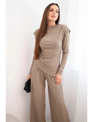 Dámsky bavlnený komplet s blúzkou a širokými nohavicami fango