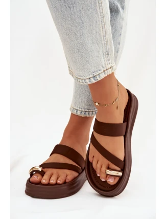 Dámské látkové pantofle s pásky a zlatým detailem čokoládové Farielle