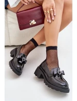 Dámske čierne kožené mokasíny so srdcom a mašľou D&A Dámske čierne kožené mokasíny so srdcom a mašľou D&A