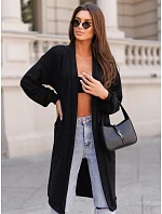 Dlhý dámsky oversize kardigán s vreckami, čierny, FashionStreet MY2583