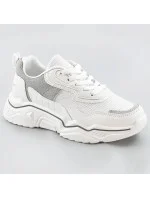 Bielo-šedé dámske sneakersy s brokátovými vsadkami (LU-2)