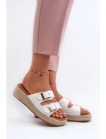 Klapki Damskie Z Plecionką Eko Skórzane Białe Zaloemi