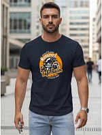 Pánske bavlnené tričko s motorkárskou potlačou tmavomodré FashionStreet NX5095R
