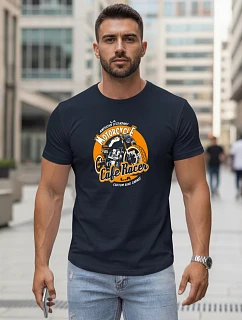 Pánske bavlnené tričko s motorkárskou potlačou tmavomodré FashionStreet NX5095R