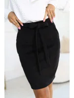 569-2 Semišová sukňa s viazaním - ČIERNA