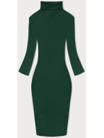 Priliehavé rebrované šaty v zelenej farbe s rolákom Rue Paris (5133)
