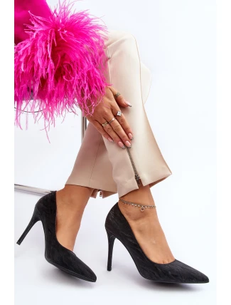 Szpilki Zdobione Brokatem Czarne Klonisa