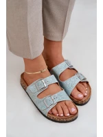 Materiałowe Klapki Na Korkowej Podeszwie Z Klamrami Miętowe Atera