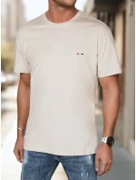 Pánske bavlnené základné tričko s výšivkou cappuccino FashionStreet RX5638